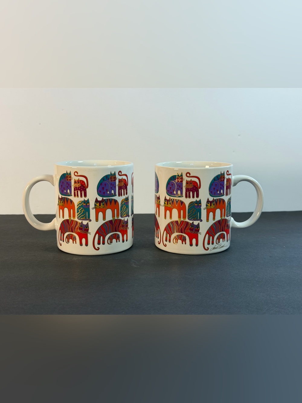 Laurel Burch Fantastic Felines 1988 Mugs (set of 2) 16 Oz. Japan Retro, Cats EUC